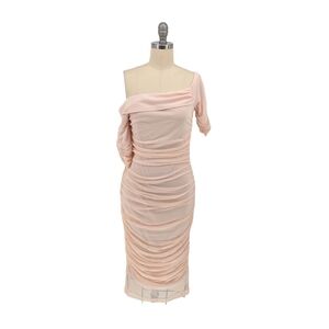 Venus One Shoulder Ruched Mesh Dress Pink S party cocktail stretchy preppy